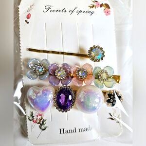 NWT BAUBLES & GEMS 3-PC HAIR PINS SET: PURPLE!